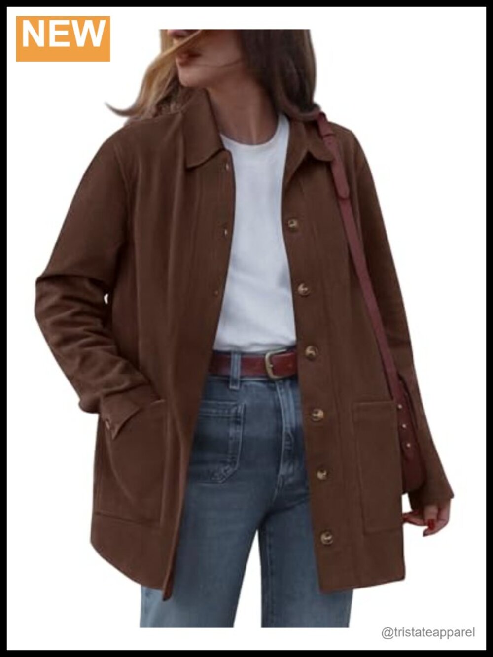 Faux Suede Jacket Women Button Down Long Sleeve Fall Winter Coat